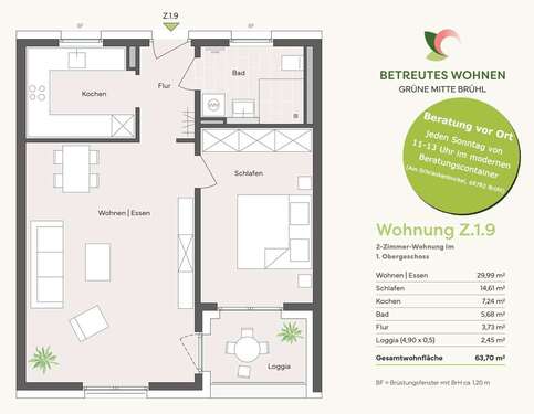 Foto - Wohnung zum Kaufen in Brühl 341.600,00 € 63.53 m²