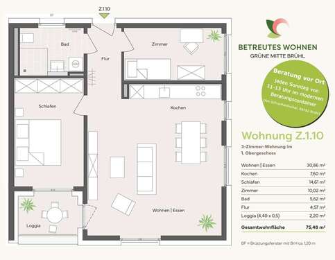Foto - Wohnung zum Kaufen in Brühl 391.500,00 € 75.48 m²