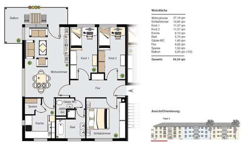 Foto - Wohnung zum Mieten in Mindelheim 965,00 € 94.5 m²