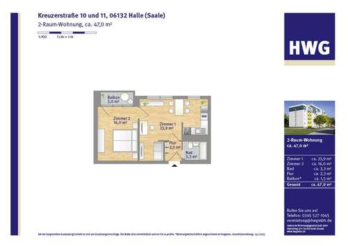 Foto - Wohnung zum Mieten in Halle 379,00 € 47.05 m²