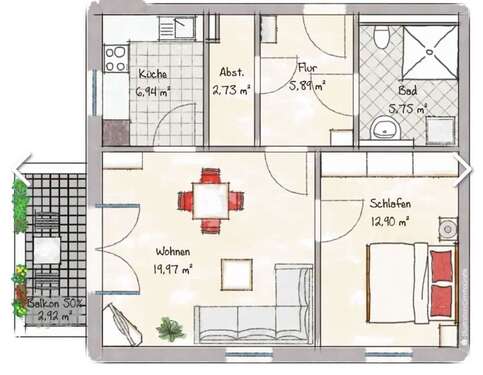 Foto - Wohnung zum Mieten in Limburg 620,00 € 55.97 m²