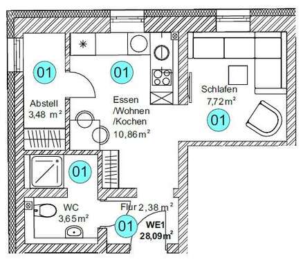Foto - Wohnung zum Kaufen in Fridingen 96.000,00 € 28.09 m²