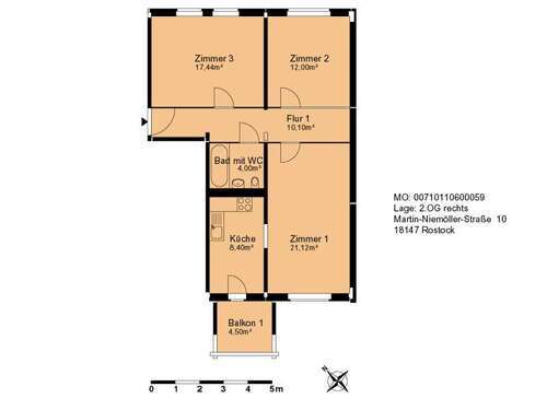 Foto - Wohnung zum Mieten in Rostock 460,00 € 72.7 m²