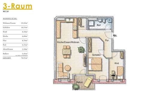 Foto - Wohnung zum Mieten in Markkleeberg 770,00 € 76.91 m²