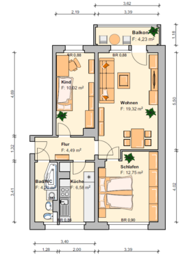 Foto - Wohnung zum Mieten in Werdau 308,00 € 58.03 m²