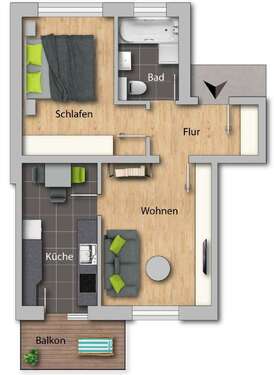 Foto - Wohnung zum Mieten in Chemnitz 275,00 € 46.39 m²