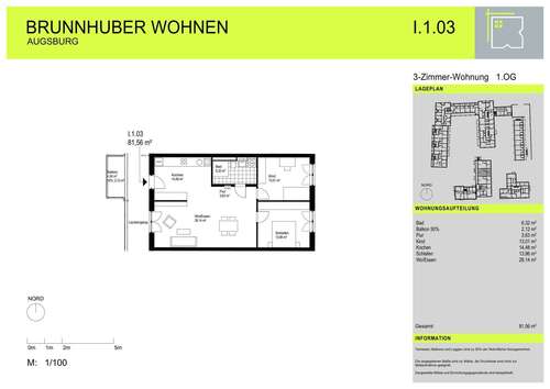 Foto - Wohnung zum Mieten in Augsburg 1.379,00 € 81.56 m²