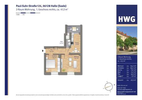 Foto - Wohnung zum Mieten in Halle 312,00 € 44.56 m²