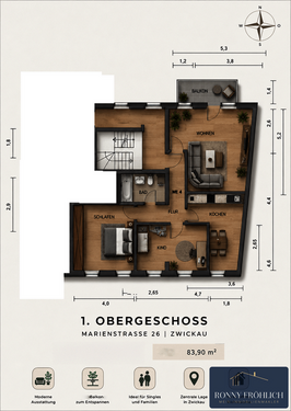 Foto - Wohnung zum Mieten in Zwickau 530,00 € 84 m²