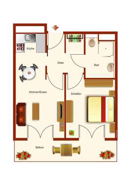 Foto - Wohnung zum Mieten in Karlsruhe 800,00 € 59.53 m²