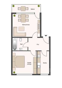 Foto - Wohnung zum Mieten in Dortmund Körne 480,00 € 56 m²