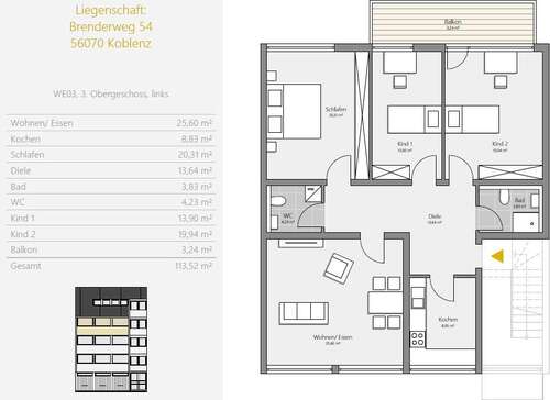 Foto - Wohnung zum Kaufen in Koblenz 279.000,00 € 110 m²