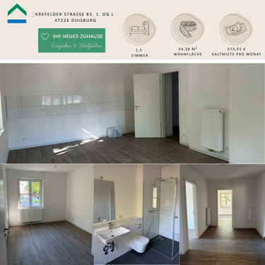 Foto - Wohnung zum Mieten in Duisburg 573,63 € 64.38 m²