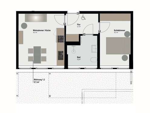 Foto - Wohnung zum Mieten in Aachen 575,05 € 37.1 m²