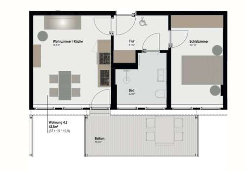 Foto - Wohnung zum Mieten in Aachen 637,50 € 42.5 m²