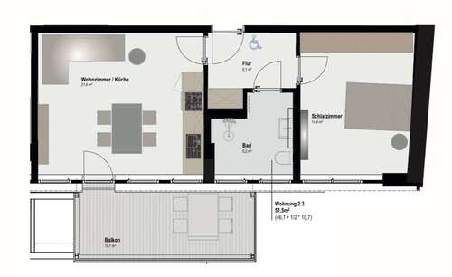 Foto - Wohnung zum Mieten in Aachen 746,75 € 51.5 m²