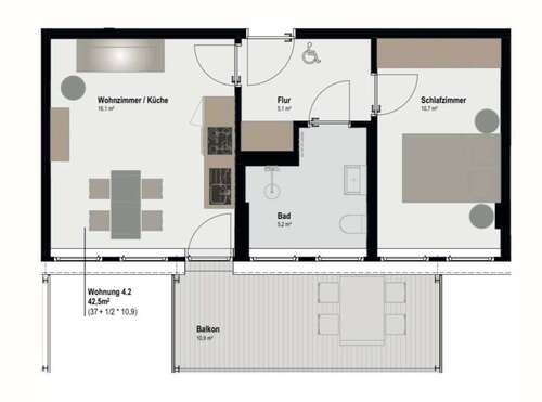 Foto - Wohnung zum Mieten in Aachen 637,50 € 42.5 m²