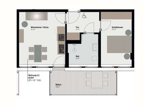 Foto - Wohnung zum Mieten in Aachen 637,50 € 42.5 m²