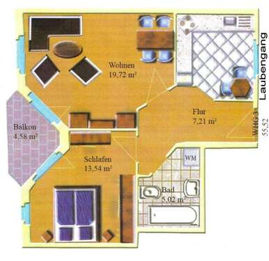 Foto - Wohnung zum Mieten in Leipzig 550,00 € 55 m²
