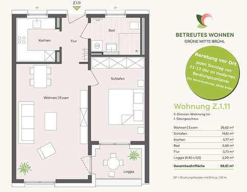 Foto - Wohnung zum Kaufen in Brühl 301.100,00 € 58.61 m²