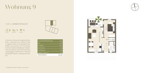 Foto - Wohnung zum Kaufen in Freiburg 405.200,00 € 55.58 m²