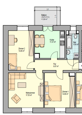 Foto - Wohnung zum Mieten in Pforzheim 650,00 € 75.16 m²