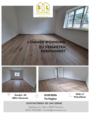 Foto - Wohnung zum Mieten in Chemnitz 399,00 € 59.86 m²