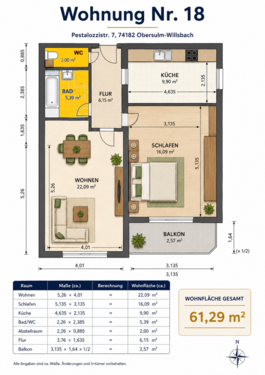 Foto - Wohnung zum Kaufen in Obersulm-Willsbach 219.000,00 € 61.29 m²