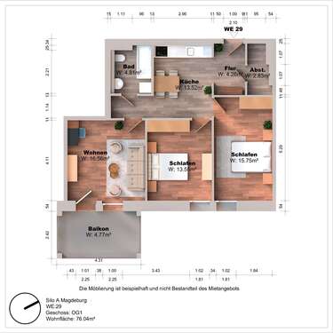 Foto - Wohnung zum Mieten in Magdeburg 935,00 € 77 m²