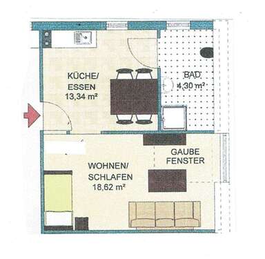 Foto - Wohnung zum Mieten in Unterwaldhausen 495,00 € 37 m²