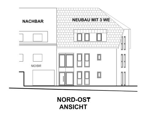 Ansicht Nord-Ost - Projektgrundstück mit Planung für 3-Familienhaus + Einfamilienhaus in Wincheringen