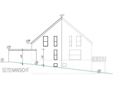 Seitenansicht Haus 2 - 6 Zimmer Doppelhaushälfte zum Kaufen in Pluwig