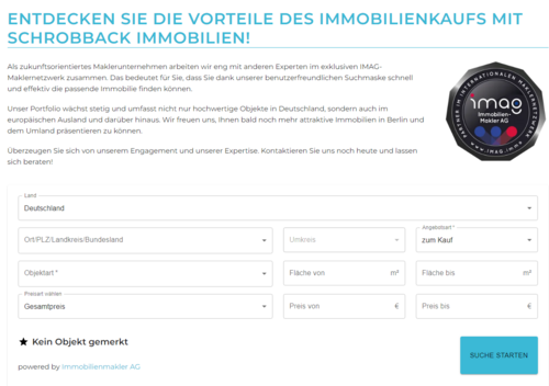 Suchmaske auf der Startseite unserer Homepage für nationale und internationale Immobilien - 