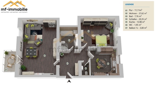 WE39_Grund - ansprechende 2-Zimmer-Wohnung in Mariental 95 m2, Küche, Bad, Gäste WC,