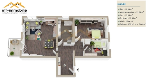 Grundriss - charmante Erdgeschosswohnung 3-Zimmer Balkon, Einbauküche