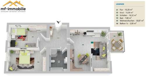 Grundriss - gemütliche 3 Zimmer-Wohnung in Mariental mit Balkon