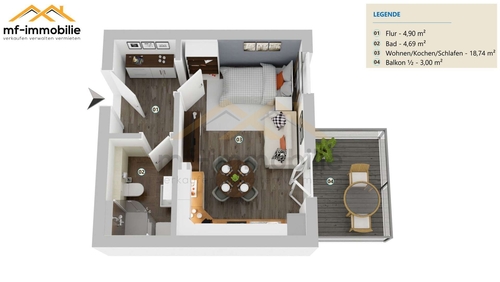 WE29_Grund - Einzimmer Apartment in Mariental mit Balkon