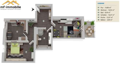 WE03_Grund - 2- Zimmer EG Wohnung in Mariental mit Balkon