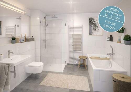 Vollbad_Emma+August_Vor Ort - Großzügiger Wohnbereich, Sonnenbalkon & zwei Bäder - stilvolle 3-Zimmer-Neubau-Wohnung im Grünen