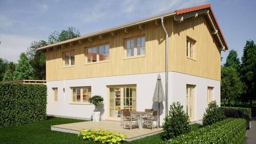 Ansicht West - Modernes Einfamilienhaus im Landhausstil Nähe Chiemsee am Fuße des Samerberg. Provisionsfrei