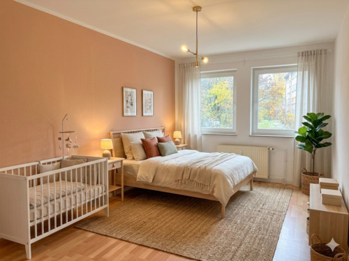Schlafzimmer Einrichtungsbeispiel - Helle 2-Zimmer-Wohnung mit Balkon in ruhiger Weißenseer Lage
