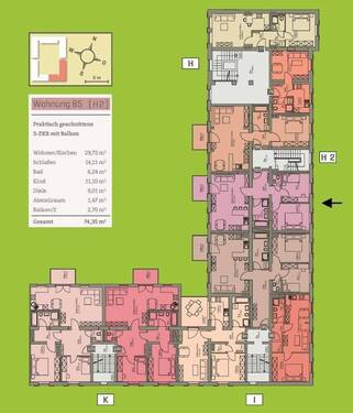 Wohnung 85 - Etagenplan - Etagenwohnung mit 74,40 m&sup2; in Augsburg zur Miete