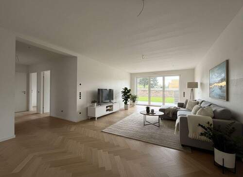 Wohnzimmer - Neubau-Gartenwohnung mit großer Terrasse & Privatgarten - letzte verfügbare Wohnung!