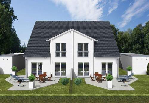 Terrasse Front 1 - Doppelhaushälften Neubau in Feucht in Waldrandlage.