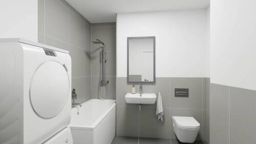 Badezimmer mit Badewanne und Waschmaschinenanschluss - Visualisierung - 