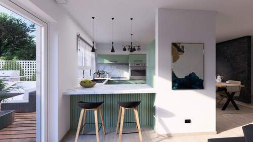 Moderne Küche mit Balkon - 