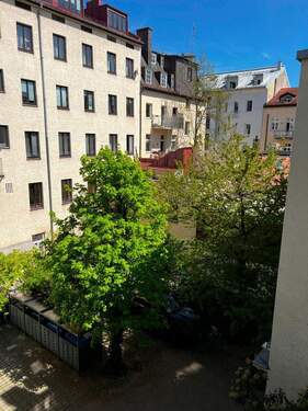 Blick in den grünen, absolut ruhigen Innenhof – konzentriertes A - Büro zur Miete in München