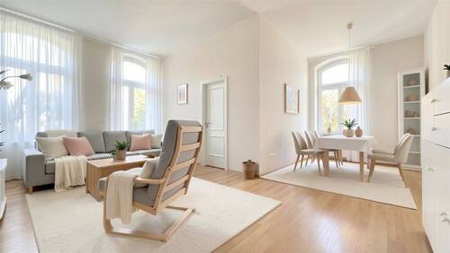 Wohnzimmer - (KI generiert) - Individuelle 3-Zimmer-Altbauwohnung mit Süd-West-Balkon in Dresden-Cotta