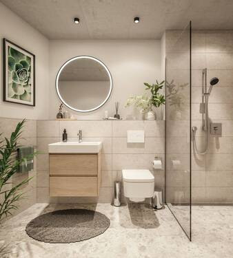 Wellness-Bad - Kompaktheit ist Trumpf: Ideal geschnittene 1,5-Zimmer-Wohnung im neuen Vorzeigequartier