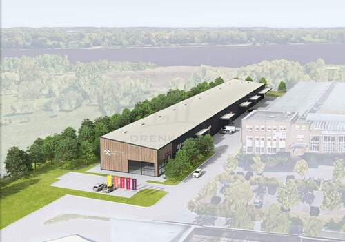 Visualisierung - Gewerbegrundstück für Warmhallenneubau mit ca. 2.500 m² Nutzfläche, Stellplätzen und Baugenehmigung